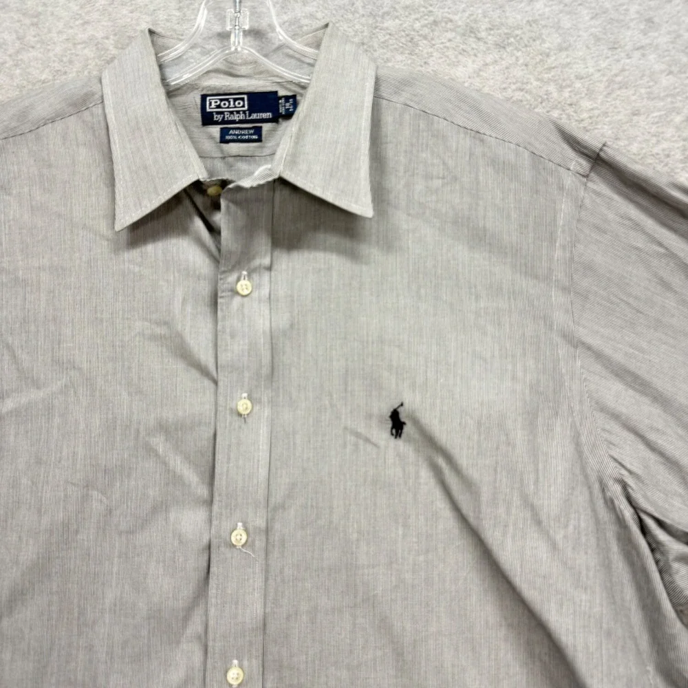Polo Ralph Lauren Andrew‎ Shirt Mens 18 34/35 Grey Stripe Oxford Dress Retro Y2K